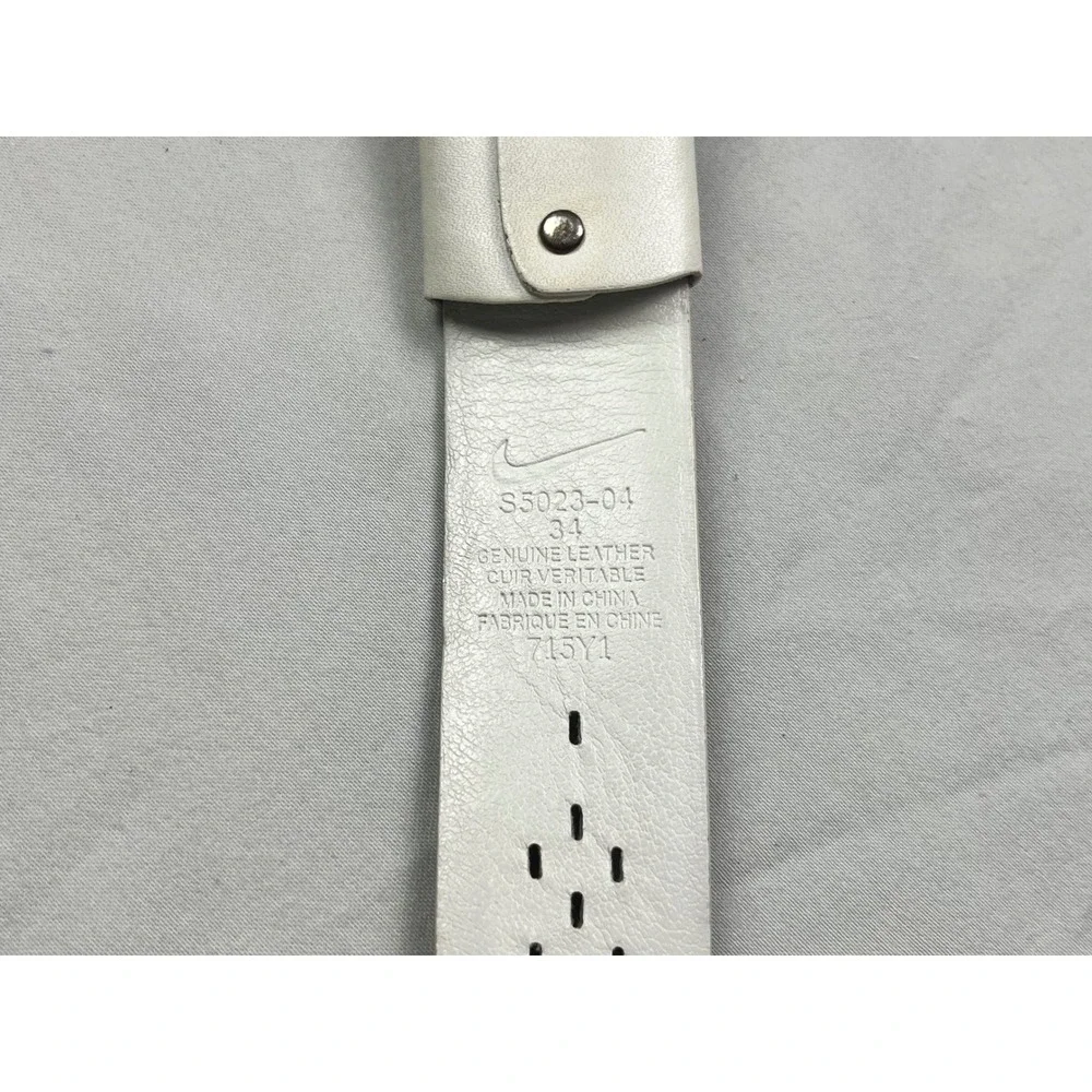 Nike Mens White G-Flex Perforated Genuine Leather Golf Belt Size 34
